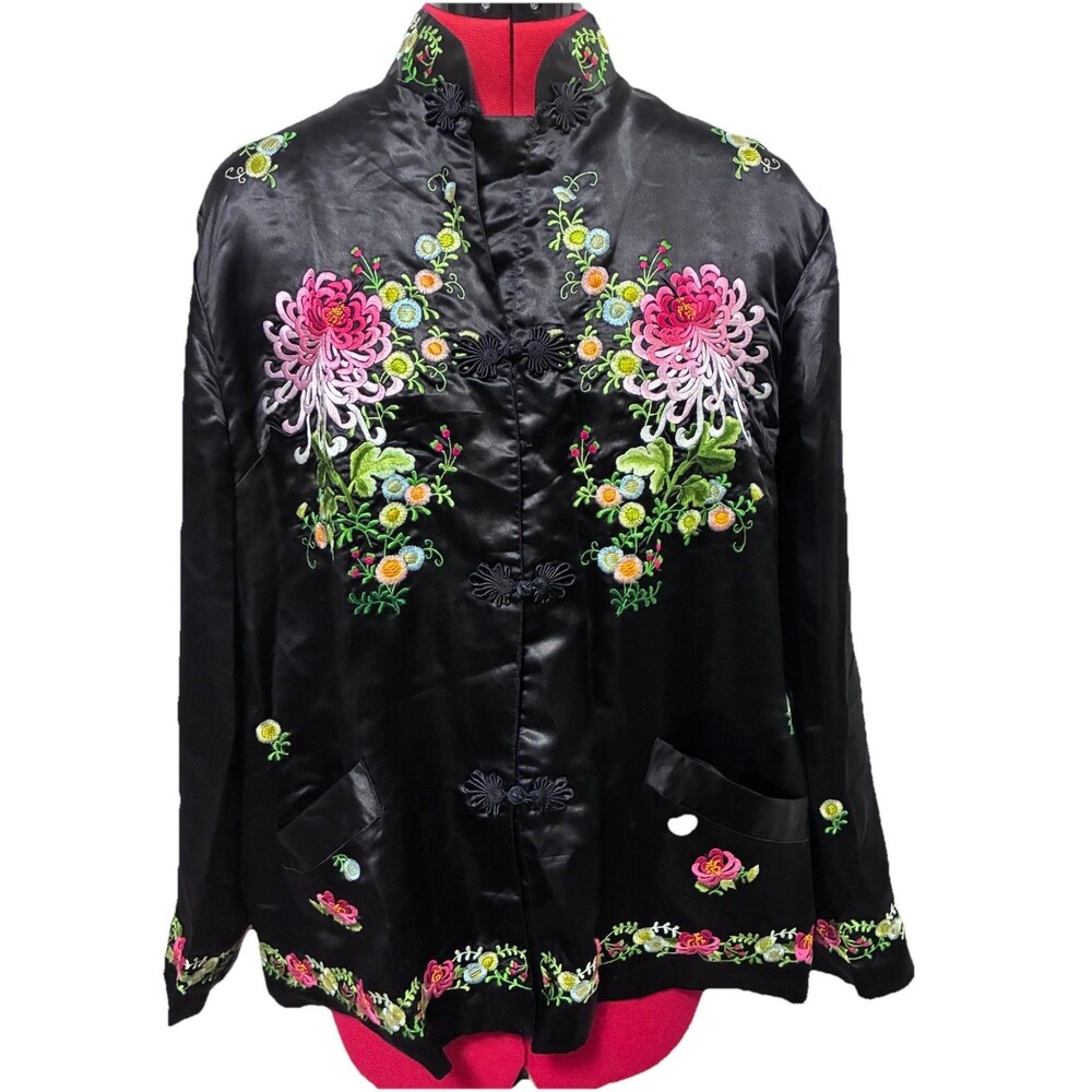 Golden Bee Vintage Black Floral Kimono Size 42 Silk Blend